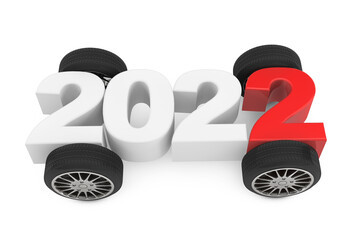 Poster - 2022 Year Concept with Car Wheels. 3d Rendering