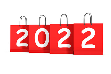 Wall Mural - Shopping Bags with 2022 New Year Sign. 3d Rendering