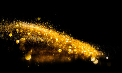 Wall Mural - blurred glitter bombs, gold glitter defocused abstract twinkly lights grunge background.
