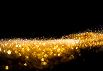 Wall Mural - blurred glitter bombs, gold glitter defocused abstract twinkly lights grunge background.