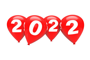 Poster - New Year Concept. Red Christmas Balloons with 2022 Sign. 3d Rendering