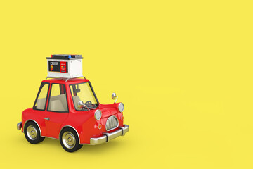 Poster - Rechargeable Car Battery 12V Accumulator with Abstract Label with Red Cartoon Car. 3d Rendering