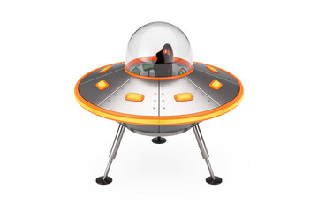 Poster - Cute Spaceship Cartoon Ufo. 3d Rendering