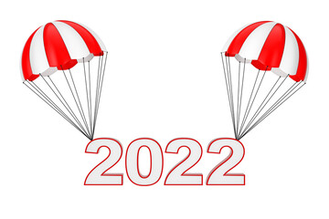 Poster - Happy New Year 2022 Sign Flying on Parachute. 3d Rendering