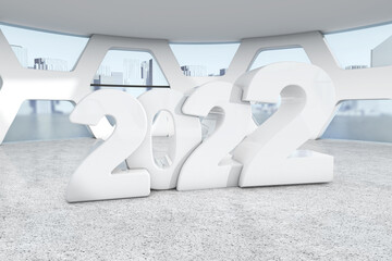 Poster - White New 2022 Year Sign in Abstract Bright Office Meeting Room. 3d Rendering