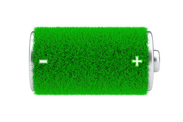 Poster - Green Energy Concept. Fully Charget Greengrass Battery. 3d Rendering