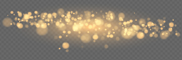 Wall Mural - Shining bokeh isolated on transparent background. Golden bokeh lights with glowing particles isolated. Christmas concept