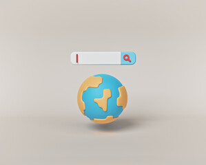 Aufkleber - earth globe and search bar. minimal internet concept. 3d rendering