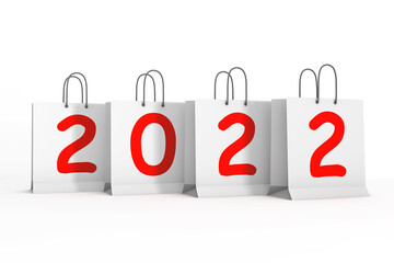 Wall Mural - Shopping Bags with 2022 New Year Sign. 3d Rendering