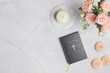 © aradaphotography - Bible with flowers and glasses over the pink background.
