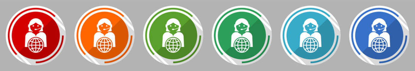 Poster - Global online customer service icon set, vector illustration in 6 colors options for webdesign and mobile applications, flat design symbol
