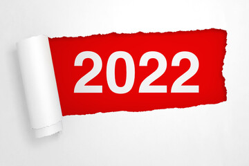 Poster - 2022 New Year Sign in the Hole of Torn White Paper. 3d Rendering
