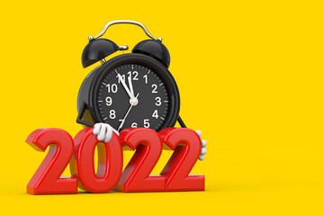 Leinwandbilder - Alarm Clock Character Mascot with Red New Year 2022 Sign. 3d Rendering