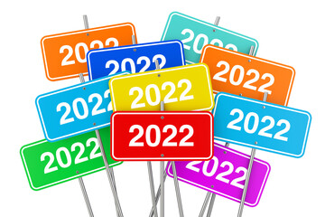 Poster - 2022 New Year Color Signs. 3d Rendering