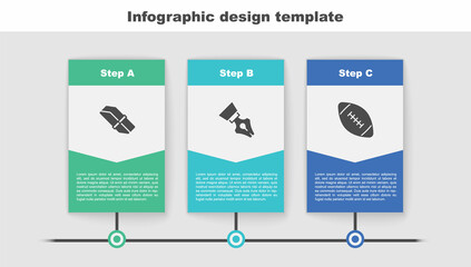 Sticker - Set Eraser or rubber, Fountain pen nib and American football ball. Business infographic template. Vector