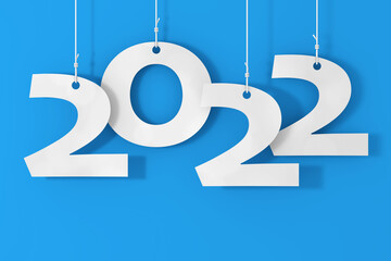 Poster - Hanging on Ropes New 2022 Year Sign. 3d Rendering