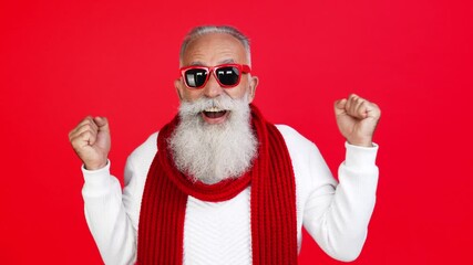 Sticker - Crazy astonished cheerful grandpa celebrate achievement raise fists