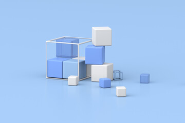 Poster - 3d rendering of geometric composition on blue background.