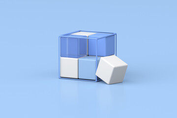 Poster - 3d rendering of geometric composition on blue background.