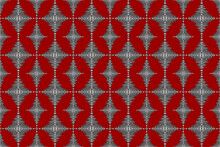 Ethnic Geometry Seamless Pattern Silver Bronze Floral Pattern, Seamless Pattern For Printed Fabric, Carpet, Wallpaper, Garment, Wrap, Batik, Curtain, Red Background.