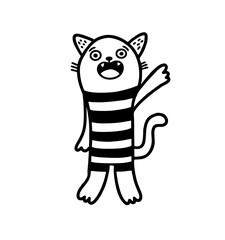 Wall Mural - Black and white striped cat isolated on the white background.