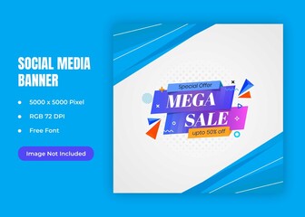 Special offer mega sale banner Blue template for any social media.very colorful blue template