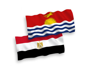 National vector fabric wave flags of Republic of Kiribati and Egypt isolated on white background. 1 to 2 proportion.