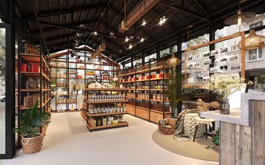 3d render of restaurant cafe shop