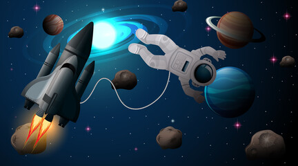 Wall Mural - Astronaut and spaceship in space scene