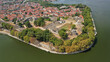 Aerial drone photo of iconic castle and ancinet citadel of Ioannina featuring Byzantine Museum, Its Kale Acropolis, Fetiche Mosque and Ali Pasha's tomb, Epirus, Greece