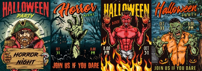 Wall Mural - Halloween night colorful posters