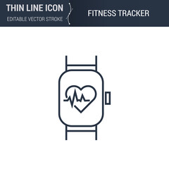 Symbol of Fitness Tracker Thin Line Icon of Sport and Fitness. Stroke Pictogram Graphic Suitable for Infographics. Editable Vector Stroke. Premium Mono Linear Plain Laconic Logo