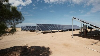 Sticker - A 4K footage of solar panel cell elements components, renewable energy in the outback, Australia