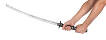 Man Hands With Katana, Isolated On White Background