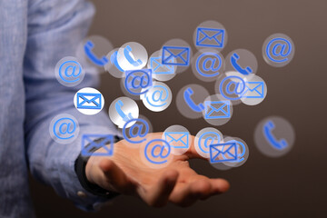  touching 3D rendering flying email icon with his fin