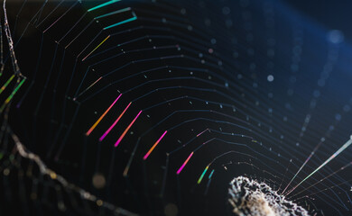 Natural of macro cobweb or spider web on dark backgrounds