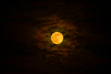 a bright full moon in full glory in the night sky. the blood moon on halloween night. natural backgr