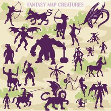 Fantasy And Mythological Monster Creatures In Silhouette Illustrations For Dungeon Map Builders 1