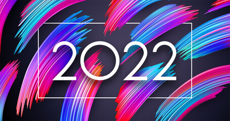 Wall Mural - 2022 sign on blue and pink brush strokes background.