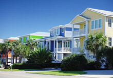 Bright New Pastel Color Houses In Carolina Beach, North Carolina