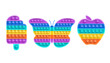 Set of colorful sensory fidget toys of various shapes. Butterfly, apple and ice cream. Vector illustration