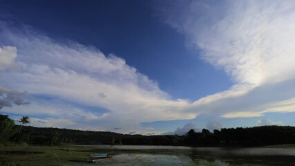 Wall Mural - Soft White Clouds in blue sky Background over the river