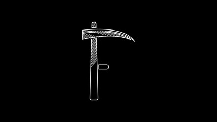 Poster - White line Scythe icon isolated on black background. Happy Halloween party. 4K Video motion graphic animation