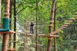 children in nature park for sports climbing the trees in the forest