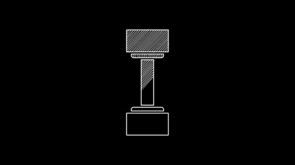 Poster - White line Dumbbell icon isolated on black background. Muscle lifting icon, fitness barbell, gym icon, sports equipment symbol, exercise bumbbell. 4K Video motion graphic animation