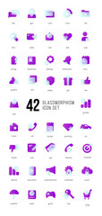 Aufkleber - A set of purple vector icons of modern trend in the style of glass morphism with gradient, blur and transparency. The collection includes 42 icons in a single style of business, finance, UX UI