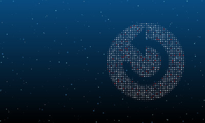 Poster - on the right is the replay media symbol filled with white dots. background pattern from dots and cir