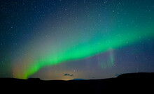 Iceland, Vik, Green Northern Lights On Night Sky