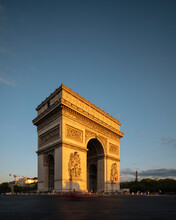 France, Paris, Arc De Triomphe At Sunset