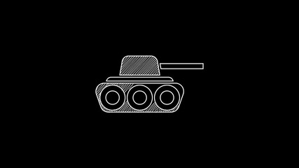 Poster - White line Military tank icon isolated on black background. 4K Video motion graphic animation